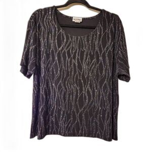 Vintage Western II Connection Black Rhinestone Design Short Sleeve Top Women 2X